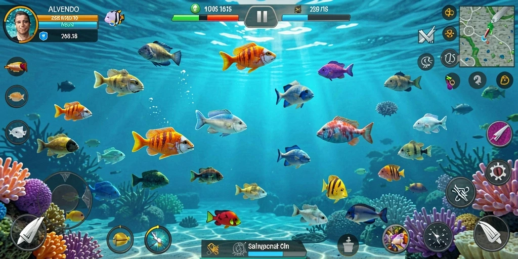 Screenshot gameplay ALVENDO menampilkan aksi menembak ikan yang seru.