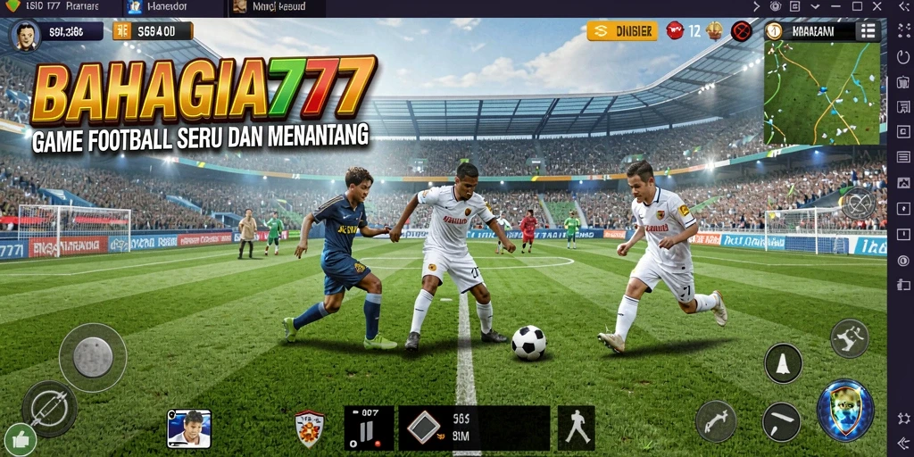 Tangkapan layar dari gameplay BAHAGIA777 menampilkan pertandingan sepak bola yang intens.