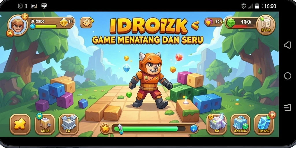 Tampilan gameplay utama IDROK yang menantang dan penuh warna.