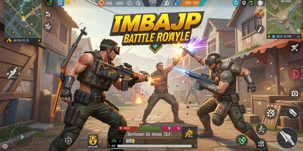 Screenshot menunjukkan aksi seru dalam pertempuran Battle Royale di IMBAJP.