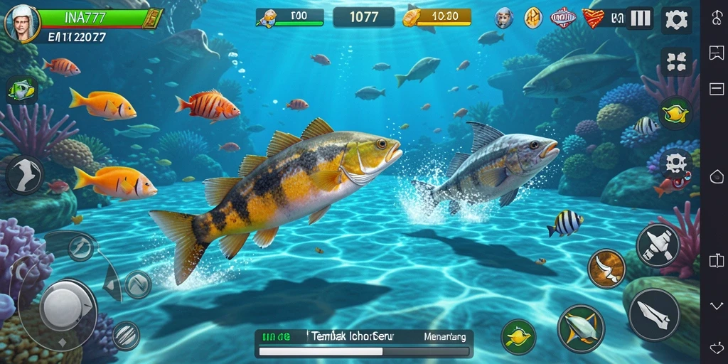 Tampilan screenshot menunjukkan momen seru dalam gameplay Tembak Ikan.