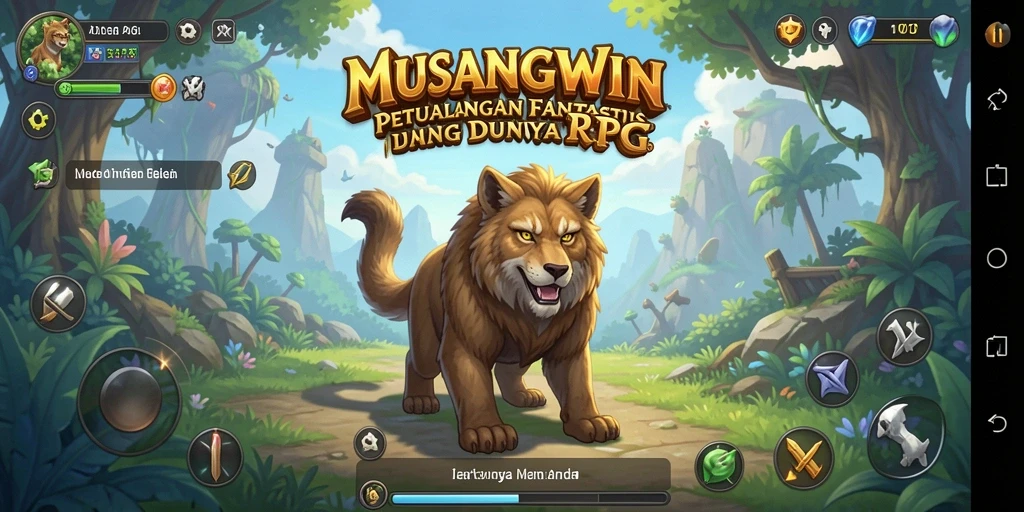 Tangkapan layar dari gameplay <strong>MUSANGWIN</strong> yang menunjukkan aksi pertempuran epik.