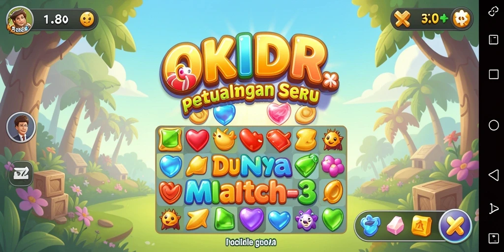 Tampilan menarik dari gameplay OKIDR Match-3 yang penuh warna.