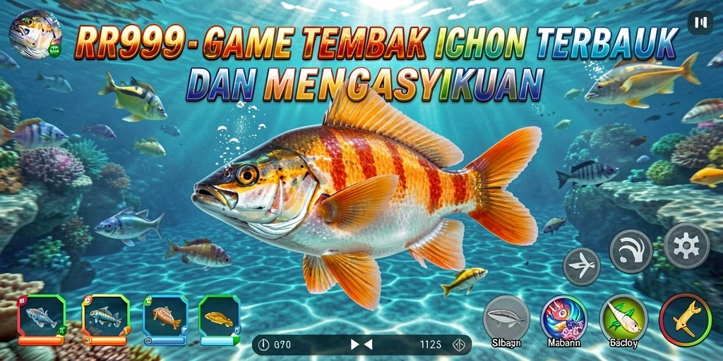 Gameplay seru RR999 dengan menembak ikan berwarna-warni.