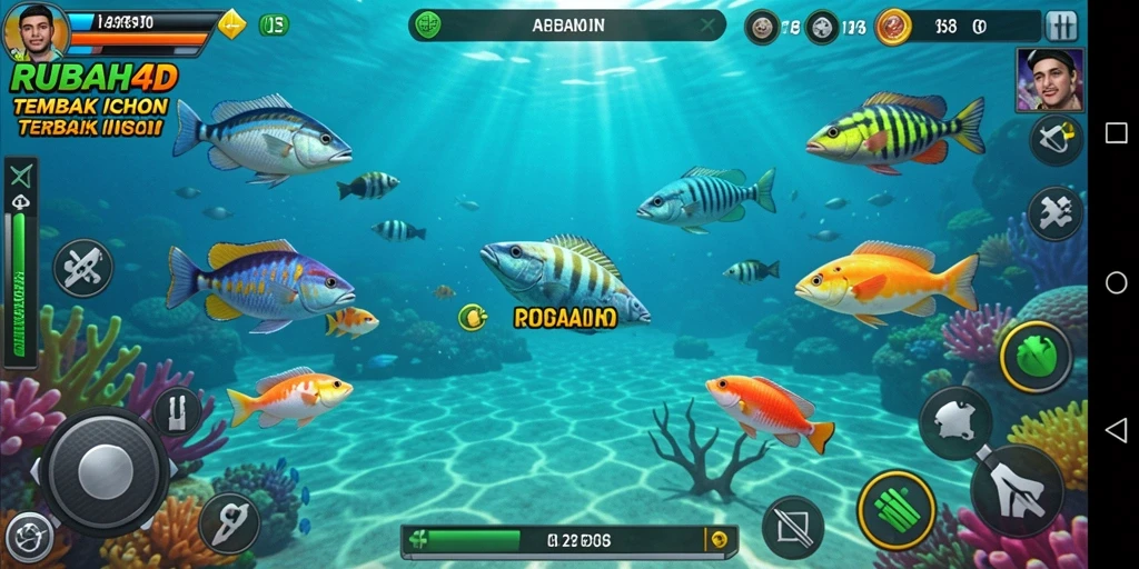 Screenshot RUBAH4D menampilkan aksi seru menembak ikan di lautan.