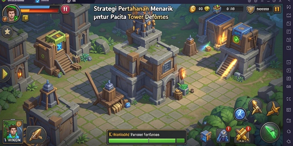 Tampilan aksi menara dan pertempuran Tower Defense yang seru.