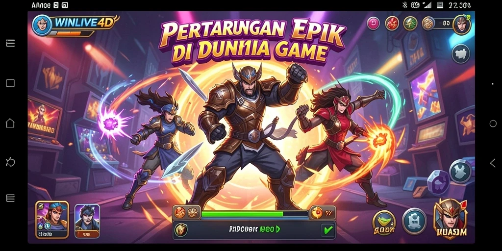 Screenshot gameplay WINLIVE4D menampilkan pertarungan seru di arena.